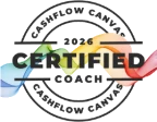 Certified Cashflow Canvas Coach badge, opens the Cashflow Canvas website in a new tab